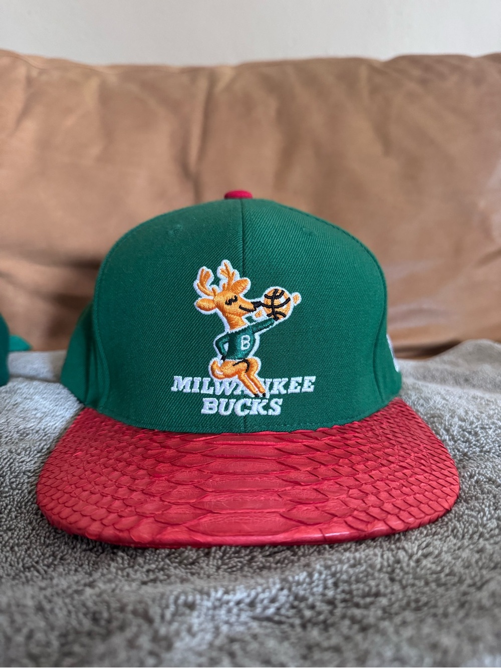 Rare! Just Don x Mitchell & Ness  Milwaukee Bucks Snapback with Red python.